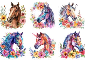 horse with flowers clipart