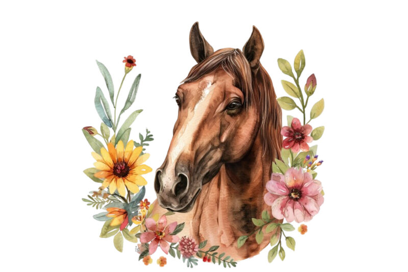 horse with flowers clipart