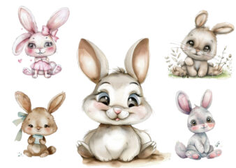 watercolour cute cartoon Bunny clipart