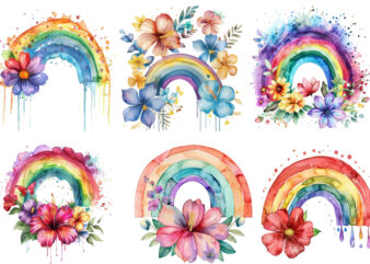 watercolour rainbow with flower