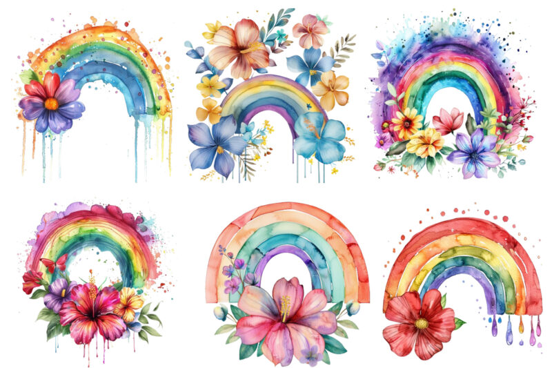 watercolour rainbow with flower