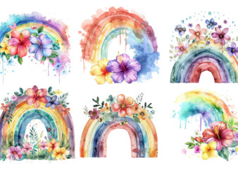 watercolour rainbow with flower