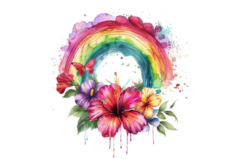 watercolour rainbow with flower