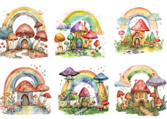 rainbow with mashroom and house