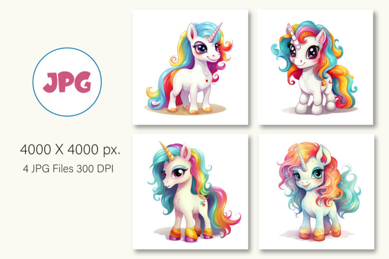 Cute rainbow unicorns 08. TShirt Sticker.