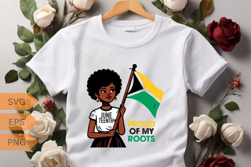 PROUD OF MY ROOTS African kids holding a Juneteenth flag Black Pride T-Shirt design vector, Juneteenth day flag black pride t-shirt