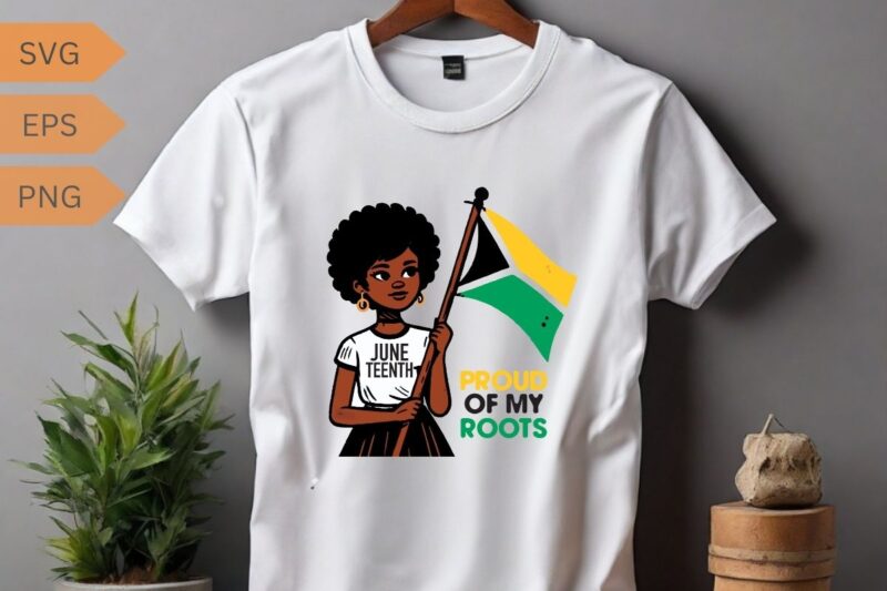 PROUD OF MY ROOTS African kids holding a Juneteenth flag Black Pride T-Shirt design vector, Juneteenth day flag black pride t-shirt