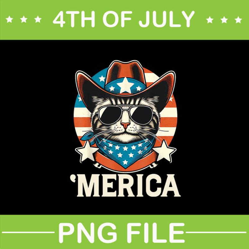 ‘MERICA American Cat Sunglasses PNG, Cat Merica 4th Of July PNG