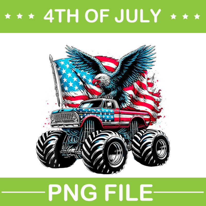 Monster Truck Bald Eagle PNG, Eagle 4th Of July PNG, Truck 4th Of July PNG