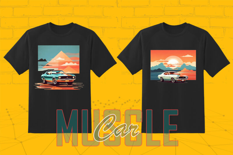 Mega t-shirt design bundle with 20 png designs – download instantly American Muscle Car T-shirt Illustration Clipart Bundle