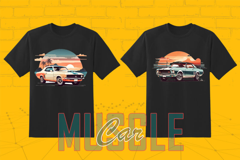 Mega t-shirt design bundle with 20 png designs – download instantly American Muscle Car Illustration T-shirt Clipart Bundle