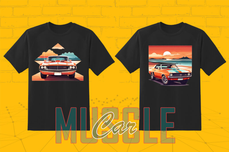 Mega t-shirt design bundle with 20 png designs – download instantly American Muscle Car T-shirt Illustration Clipart Bundle