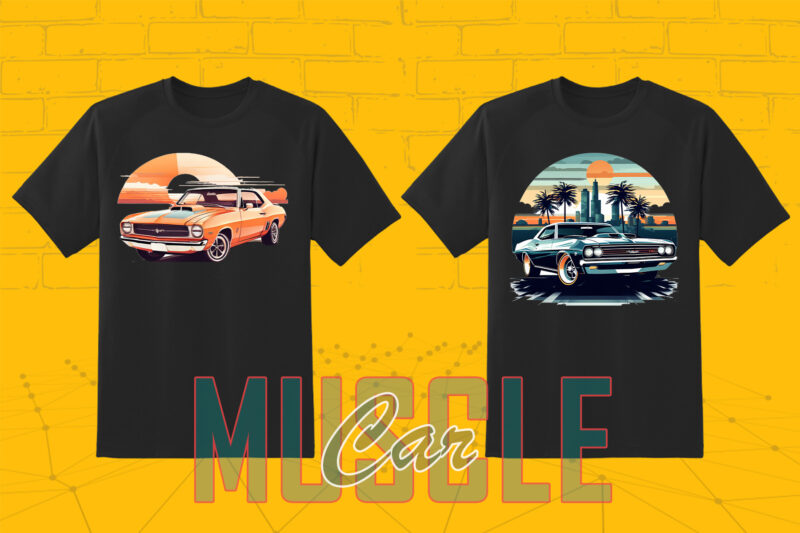 Mega t-shirt design bundle with 20 png designs – download instantly American Muscle Car Illustration T-shirt Clipart Bundle