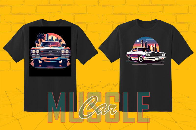 Mega t-shirt design bundle with 20 png designs – download instantly American Muscle Car T-shirt Illustration Clipart Bundle