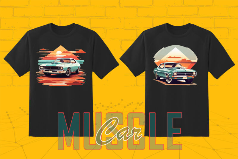 Mega t-shirt design bundle with 20 png designs – download instantly American Muscle Car T-shirt Illustration Clipart Bundle