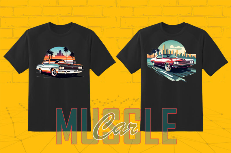 Mega t-shirt design bundle with 20 png designs – download instantly American Muscle Car T-shirt Illustration Clipart Bundle
