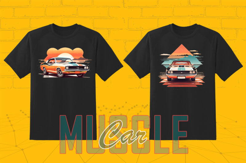 Mega t-shirt design bundle with 20 png designs – download instantly American Muscle Car T-shirt Illustration Clipart Bundle