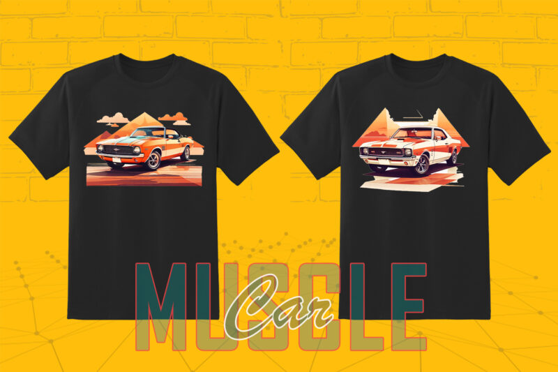 Mega t-shirt design bundle with 20 png designs – download instantly American Muscle Car T-shirt Illustration Clipart Bundle