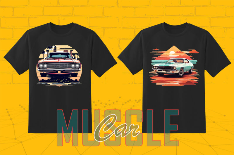 Mega t-shirt design bundle with 20 png designs – download instantly American Muscle Car Illustration T-shirt Clipart Bundle