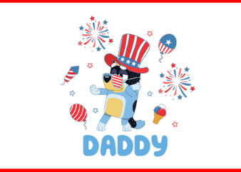 Bluey 4th Of July PNG, Red White Bluey PNG, Bluey Daddy PNG