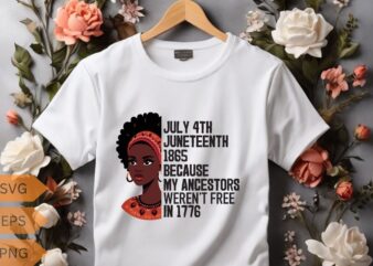 JULY 4TH JUNETEENTH 1865 BECAUSE MY ANCESTORS WEREN’T FREE IN 1776 T-Shirt design vector, Juneteenth day flag black pride t-shirt