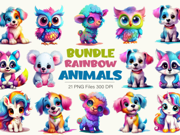 Bundle of rainbow animals. tshirt sticker. Bundle of rainbow animals. tshirt sticker.