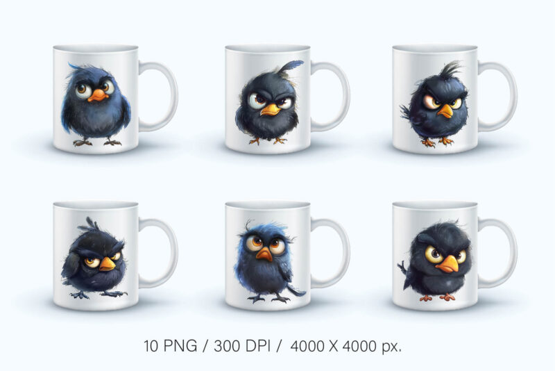 Grumpy cute birds 04. TShirt Sticker.