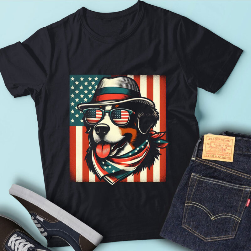LT115 Bernese Mountain Dog T Shirt Gift USA Flag 4th Of July