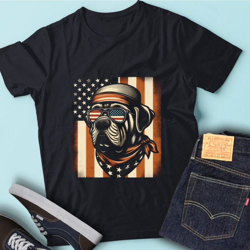 LT131 Mastiff Dog With USA Flag Dog Owner Lover