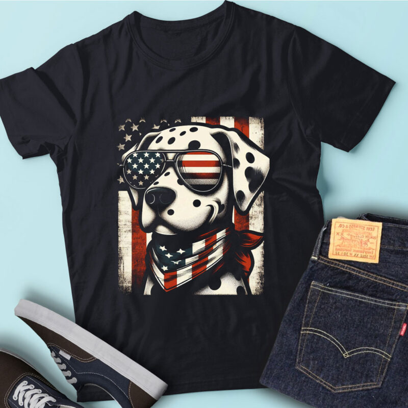 LT143 Dalmatians Dogs USA Flag Adorable Dog Gift 4th Of July
