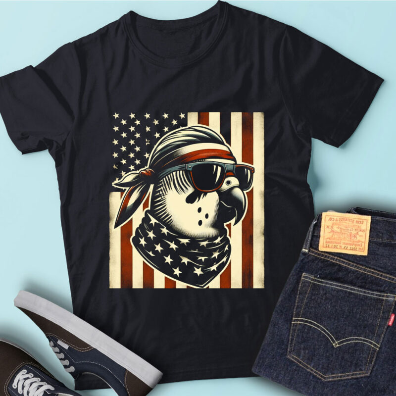 LT155 Parakeets Bird Gift USA Flag Funny Budgie Birds Lover