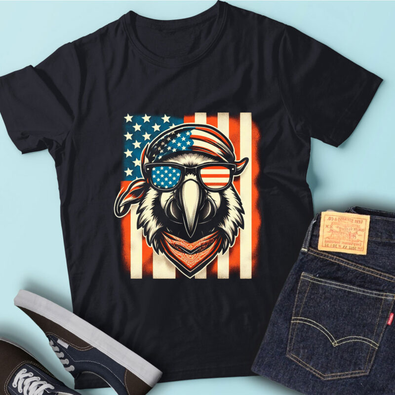 LT156 Macaws Bird USA Flag 4th Of July Bird USA Gift