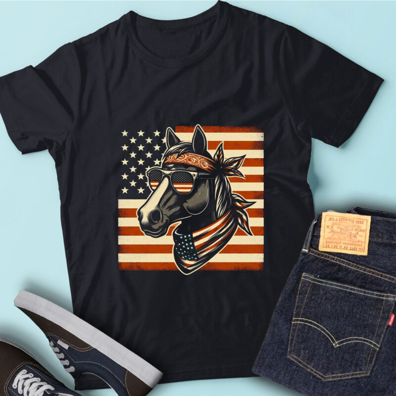 LT181 Patriotic Horse USA Flag 4th Of July Animal Lover Gift