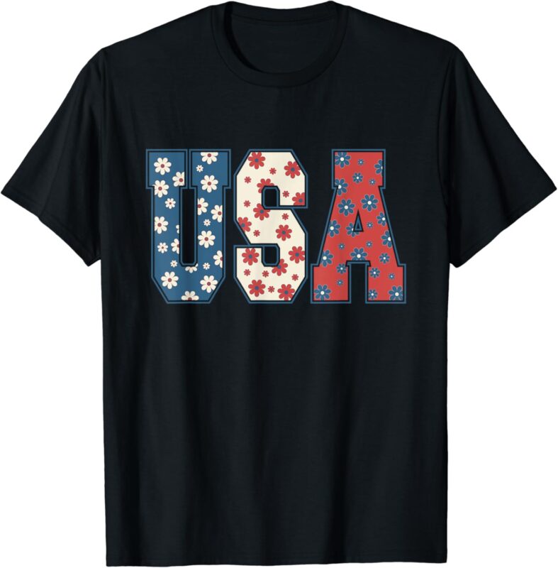 Retro 4th of July USA Floral Flowers Independence day Women T-Shirt
