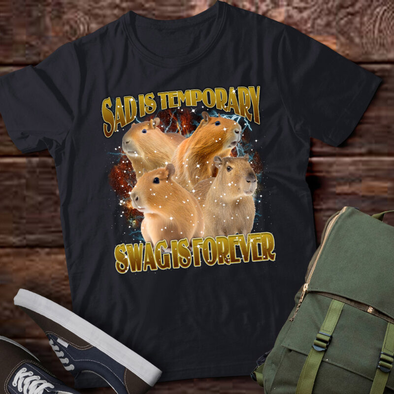 Sad Is Temporary Swag is Forever Vintage 90s T-Shirt, Retro 90s Capybara T Shirt, Funny Bootleg Graphic Tee, Funny Party Tee