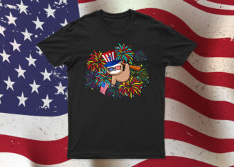 Sloth With American Flag And Cap | Funny Independence Day Sloth T-Shirt Design For Sale | All Files Very Easy To Use Design.