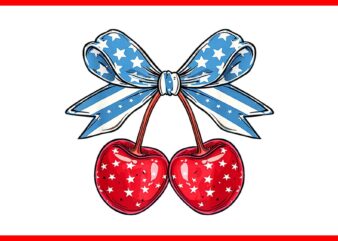 Trendy Cherry Coquette Bow PNG, Coquette Bow 4TH Of July PNG