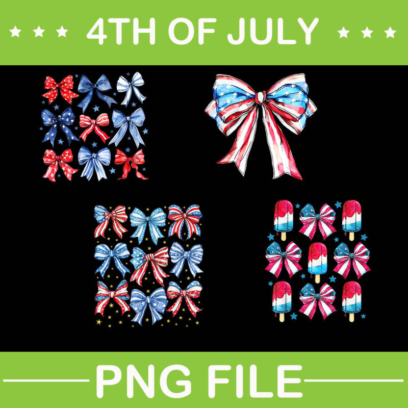 Coquette American PNG, Coquette Bows 4th Of July PNG, Popsicle Bows Patriotic PNG