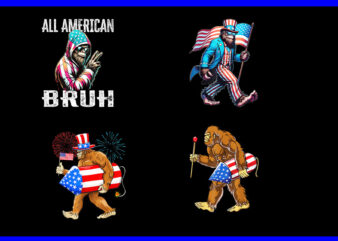 4th Of July Bigfoot PNG, Sasquatch Patriotic American Flag PNG, Bigfoot Fireworks 4th Of July PNG