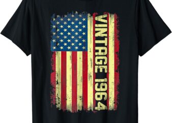 Vintage 1964 60th Birthday Gifts 60 Year Old American Flag T-Shirt