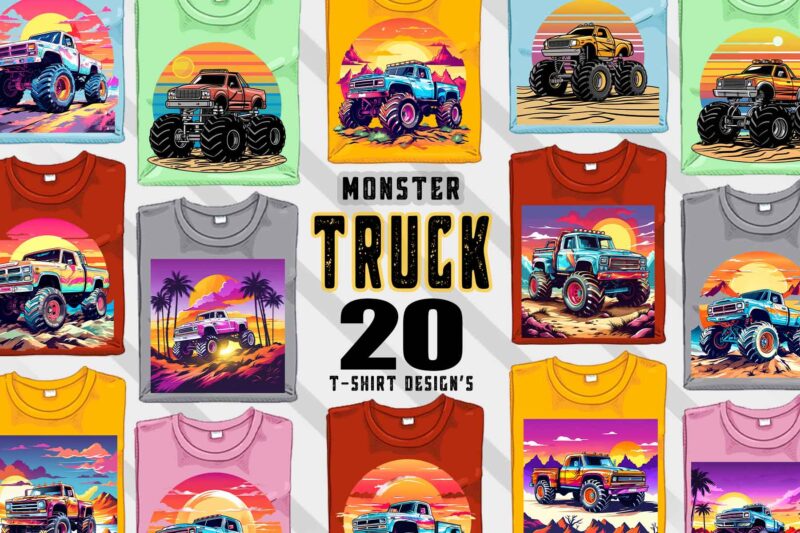 Monster Truck T-shirt 20 Illustration Clipart Bundle
