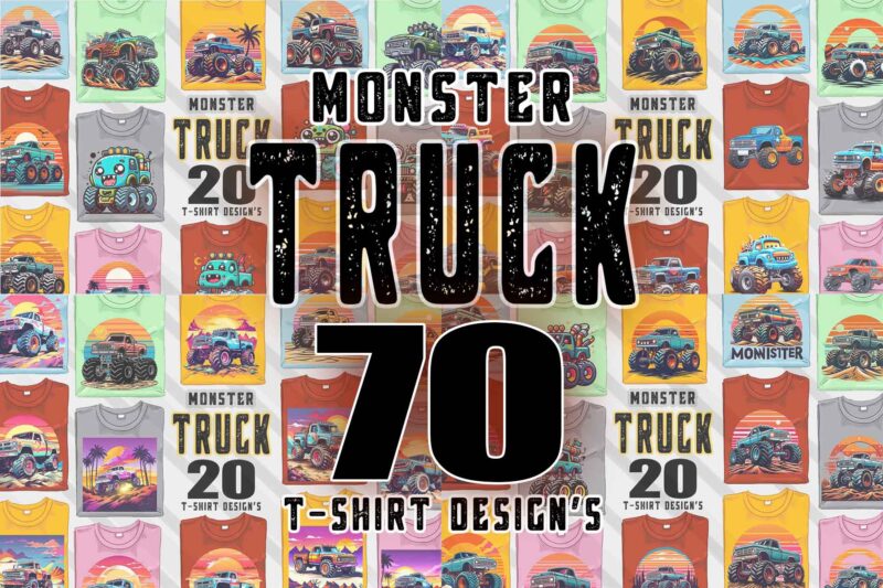Trendy Monster truck T-shirt Illustration 70 Clipart Bundle crafted for T-shirt Design