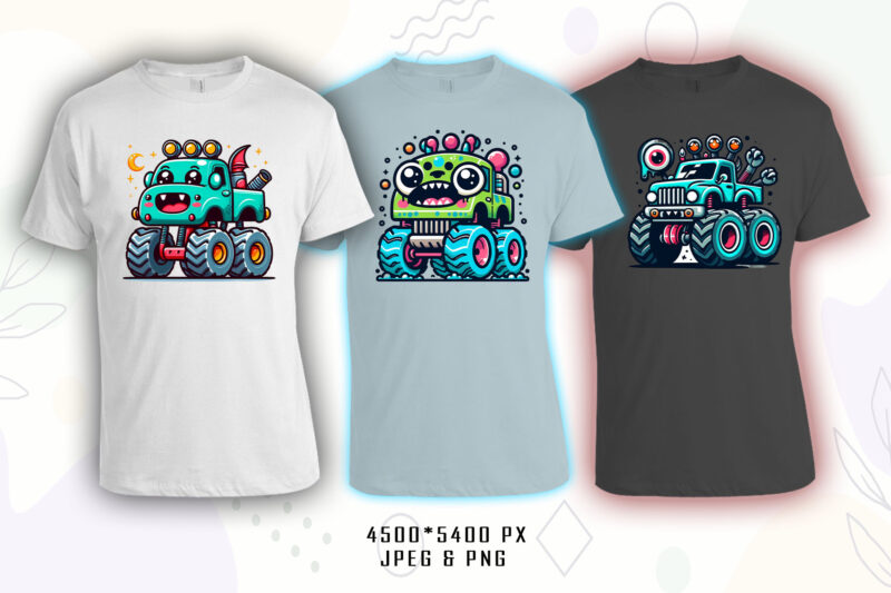 20 Vintage Monster truck Illustration T-shirt Clipart Bundle for Your T-Shirt crafted for Print on Demand websites