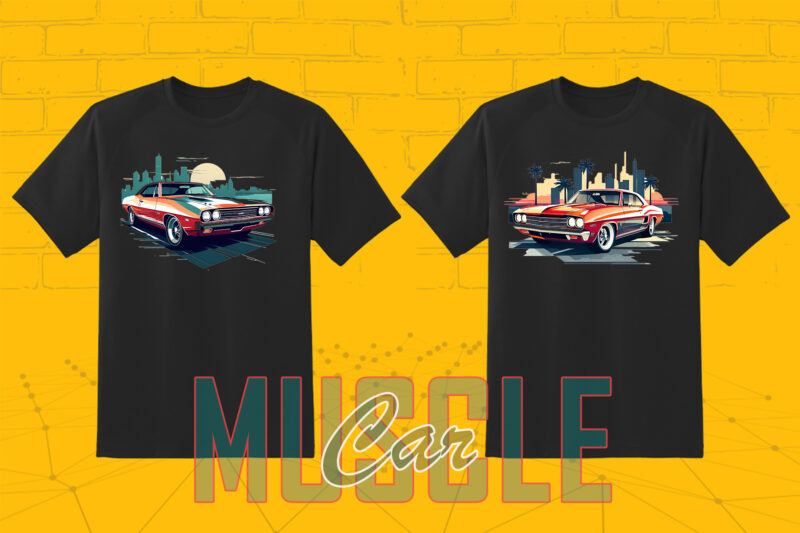 Mega t-shirt design bundle with 20 png designs – download instantly American Muscle Car T-shirt Design Illustration
