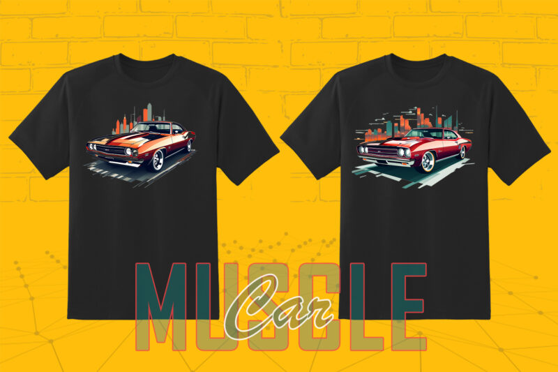 Mega t-shirt design bundle with 20 png designs – download instantly American Muscle Car T-shirt Design Illustration