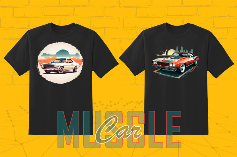 Mega t-shirt design bundle with 20 png designs – download instantly American Muscle Car T-shirt Design Illustration
