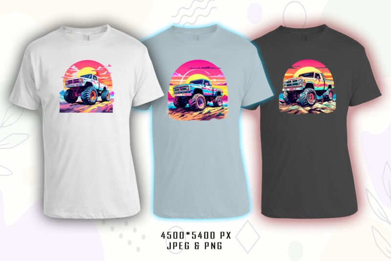 Trendy Monster truck T-shirt Illustration 70 Clipart Bundle crafted for T-shirt Design