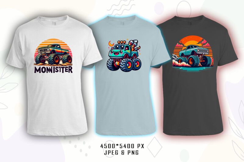 Trendy Monster truck T-shirt Illustration 70 Clipart Bundle crafted for T-shirt Design