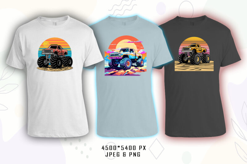 Trendy Monster truck T-shirt Illustration 70 Clipart Bundle crafted for T-shirt Design