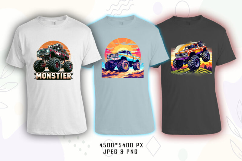 Trendy Monster truck T-shirt Illustration 70 Clipart Bundle crafted for T-shirt Design